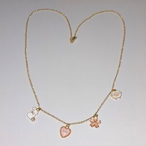 Gold Charm Necklace with Pink Accents